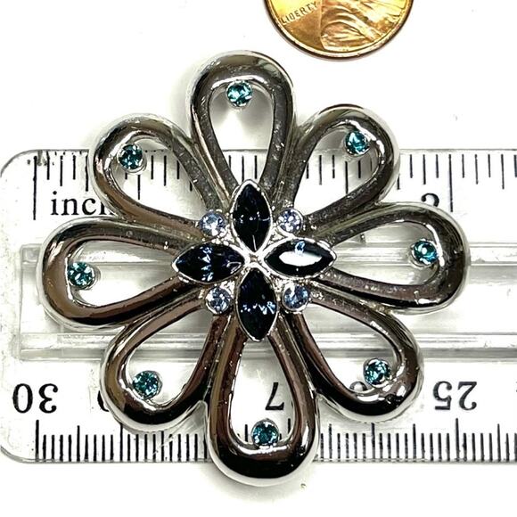 Vintage Brooch Blue Rhinestone Flower Vtg Costume Jewelry Pin LOT M03 - Picture 4 of 4